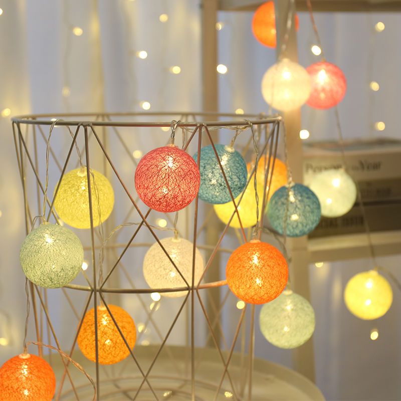 LED Cotton Ball Colored Light Battery Light Decorative String Lights DIY Handmade Girl Heart Birthday Arrangement Outdoor Camping