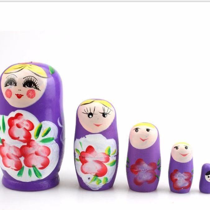 5-Layer Russian Matryoshka Doll Wooden Big Head Son Movie Same Style Children's Educational Toy Gift Scenic Spot Handmade
