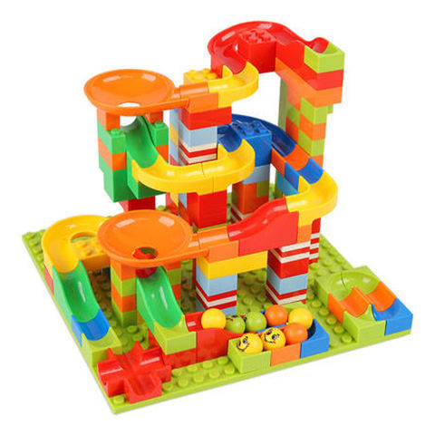 儿童百变滑梯轨道滚珠积木桌宝宝智力拼装玩具益智大颗粒兼容乐高