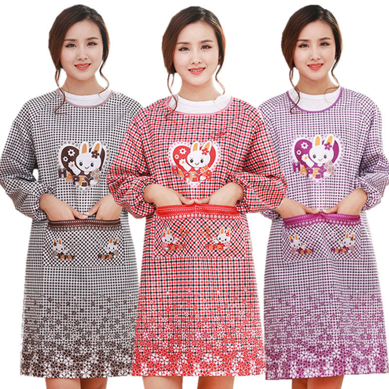 Korean Style Apron Women's Long Sleeve Anti-Fouling Oil-Proof Men's and Women's Overclothes Bib Waist Skirt Kitchen Cooking Mom Wear Work