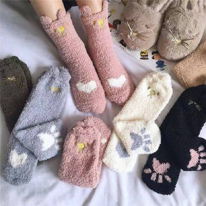 coral fleece socks women‘s mid-calf autumn and winter thick fleece-lined thickened home room socks warm sleeping confinement terry sock