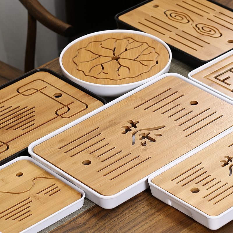 simple bamboo tea tray kung fu tea set storage and drainage tea tray household hotel bamboo tea tray tea table tea pitcher draining tray