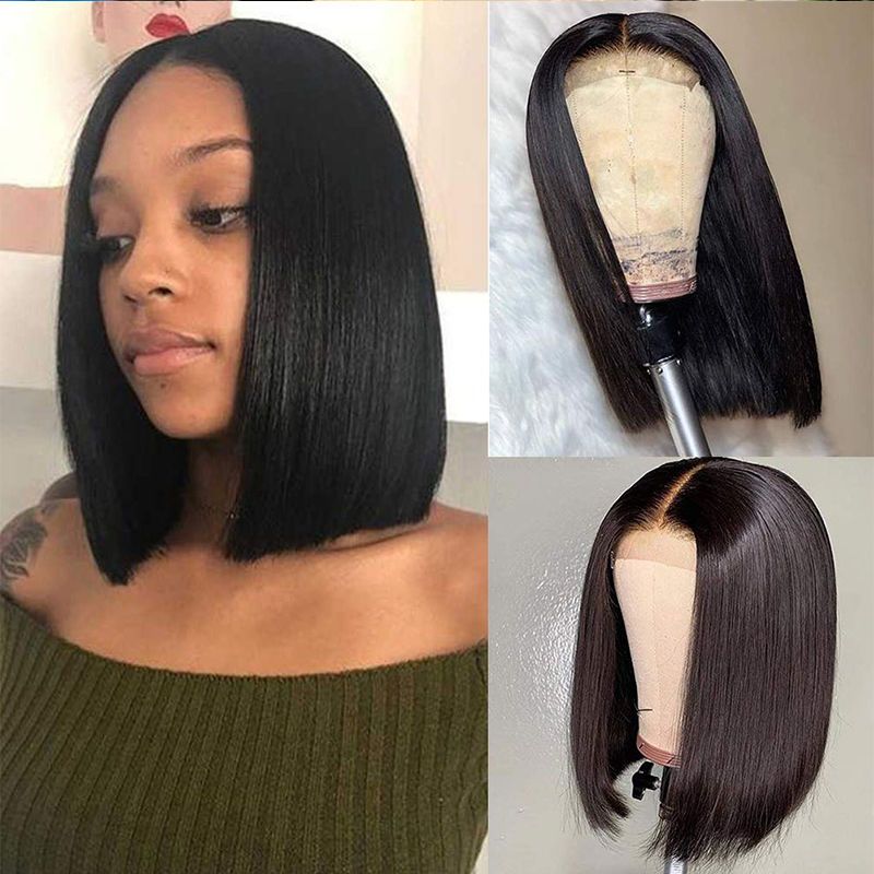 4x4 closure wig straight human hair bob wigs 10-14 inch wig