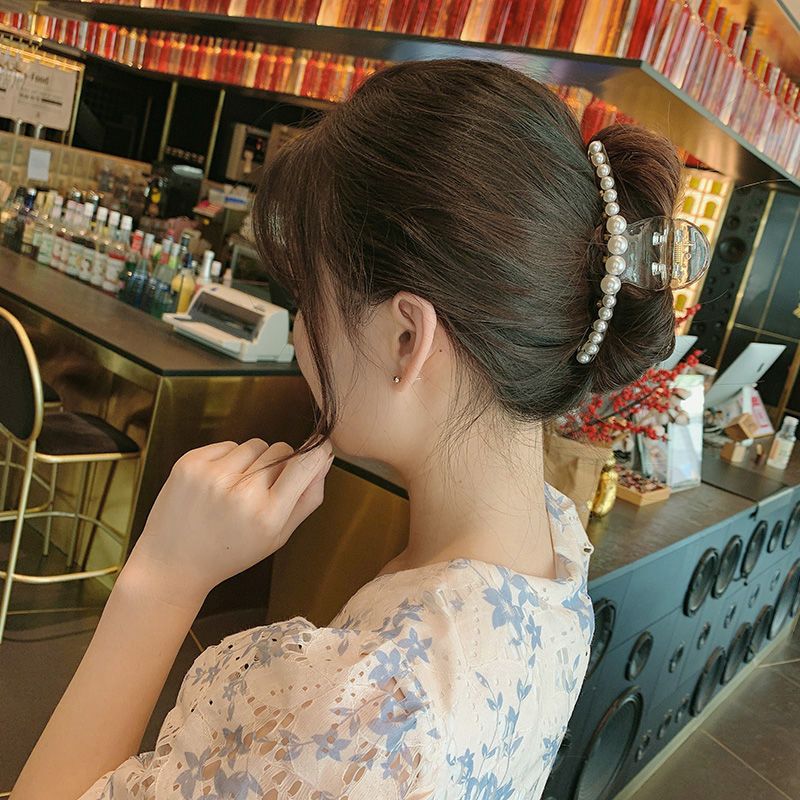 Korean Ins Pearl Barrettes Female Back Head Large Strainer Red Hair Catch Shark Clip Clamp Hairpin Top Clip Headdress