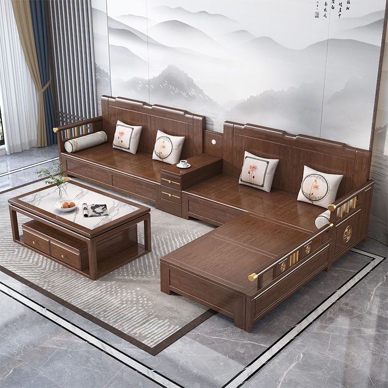 新中式实木沙发客厅现代简约小户型家用贵妃沙发组合胡桃木质家具