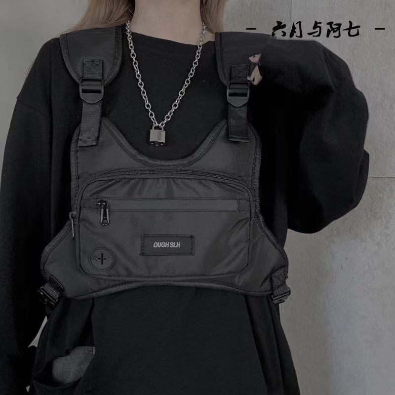 south korea fashion brand tactical vest mechanical style tooling chest bag hip hop handsome multi-functional waistcoat outerwear combat bag