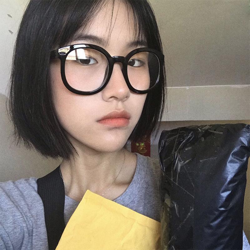 Black Frame Glasses Female Gm Bare Face Large Frame Photochromic Anti Blue-Ray Radiation Black Thick Frame Myopia Adjustable Degree Internet Celebrity Frame