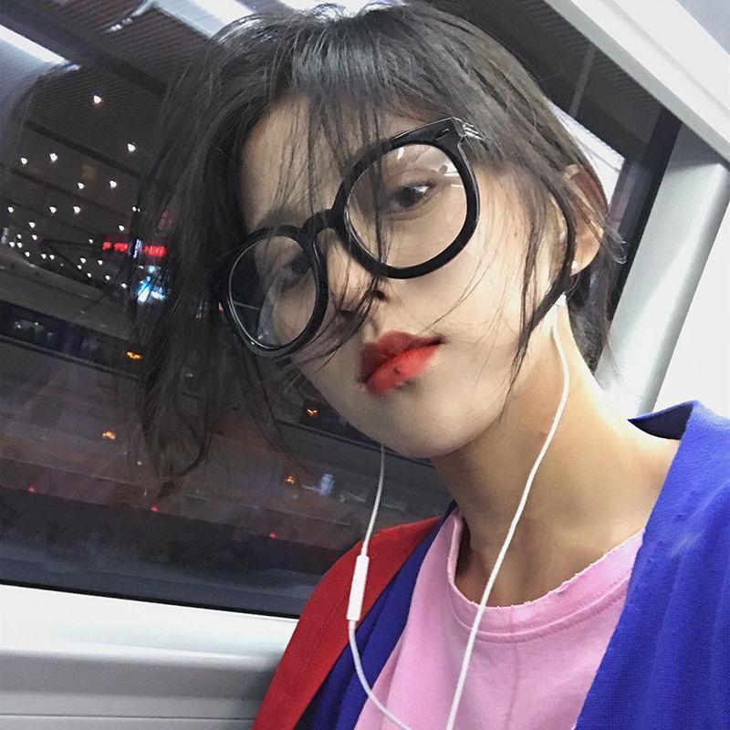 Black Frame Glasses Female Gm Bare Face Large Frame Photochromic Anti Blue-Ray Radiation Black Thick Frame Myopia Adjustable Degree Internet Celebrity Frame