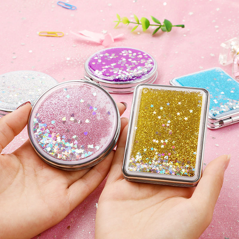 Creative Quicksand Internet Celebrity Small Mirror Cute Girl Heart Cartoon Double-Sided Portable Portable Makeup Mirror Small Gift Wholesale