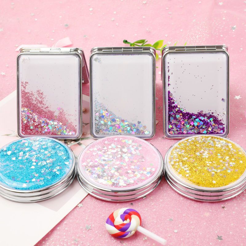 Creative Quicksand Internet Celebrity Small Mirror Cute Girl Heart Cartoon Double-Sided Portable Portable Makeup Mirror Small Gift Wholesale
