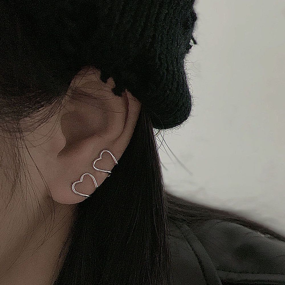 simple heart shape ear clip reversible non-pierced earrings female hong kong cold style ins personality geometry vintage earrings