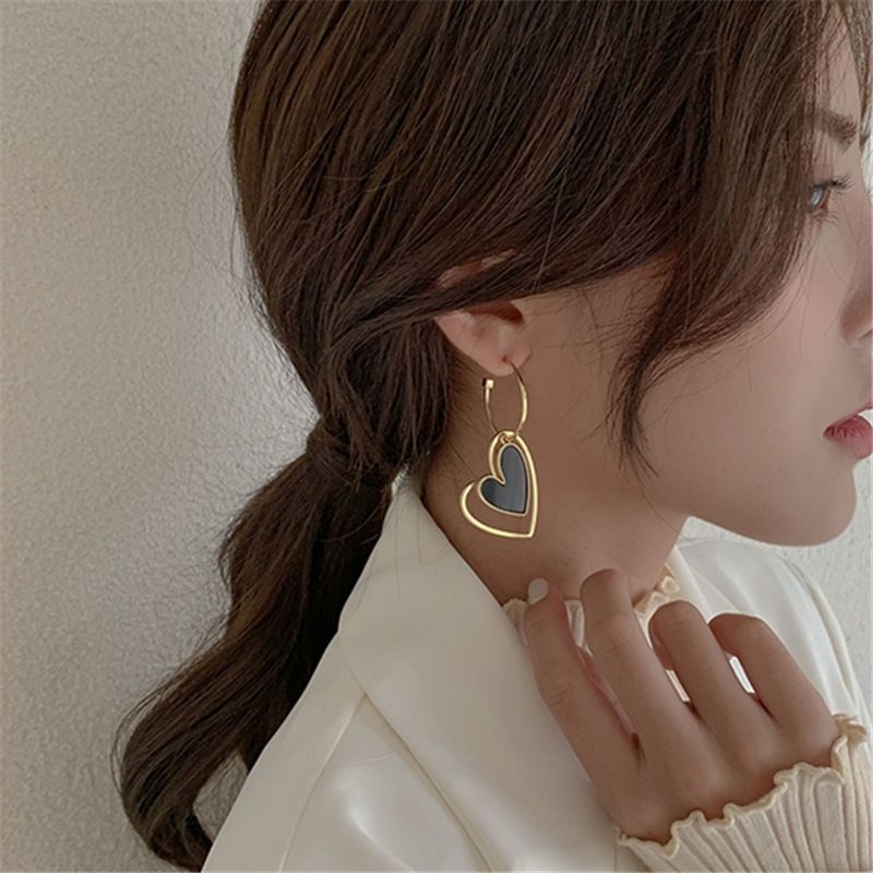 Korean Asymmetric Love Tassle Fashion Graceful Personality Internet Celebrity Super Hot All-Match Heart-Shaped Long Stud Earrings Women