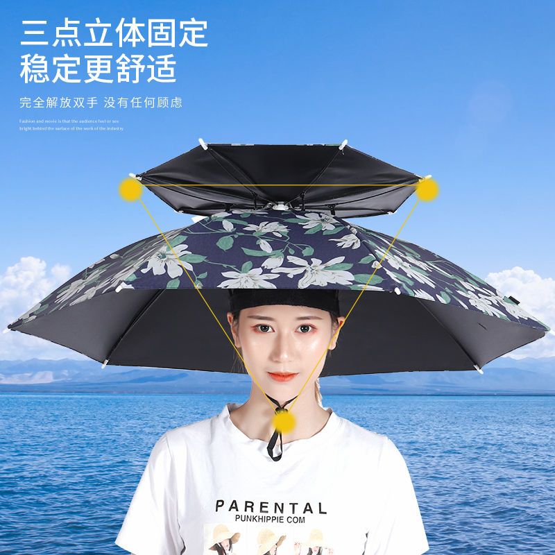 Vinyl Windproof Rain-Proof Fishman Umbrella Hat Head-Mounted Umbrella Sun Protection Folding Top Umbrella Hat Outdoor Sun Protection Fishing