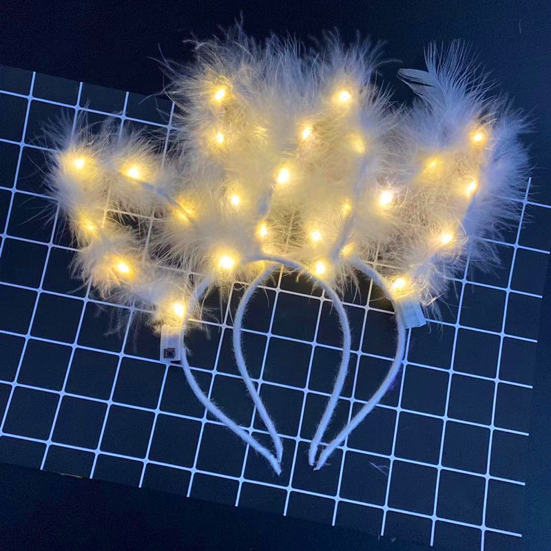 highlight 14 lights feather rabbit ears luminous headband holiday party performance headdress female student hairpin night market wholesale