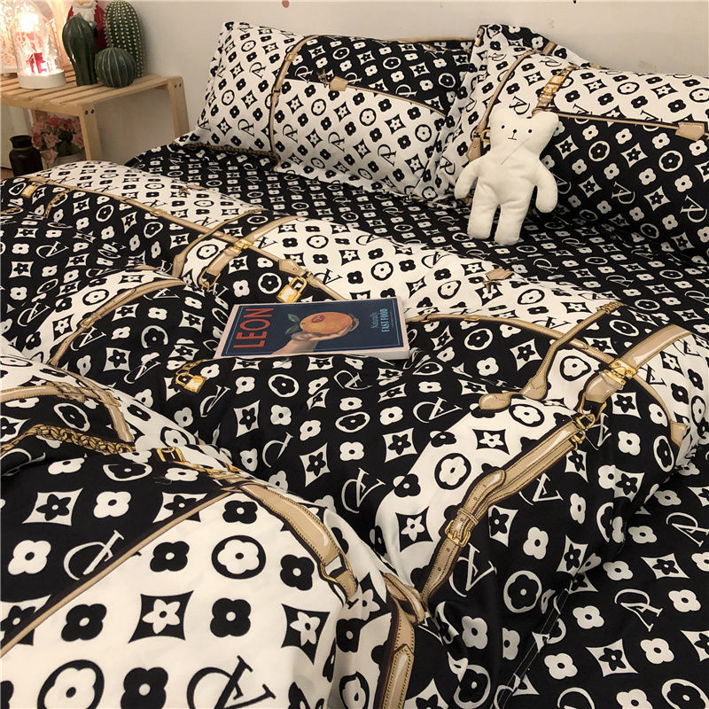 ins trendy brand popular black four-piece quilt cover bedding bed sheet student dormitory bunk bed three-piece set