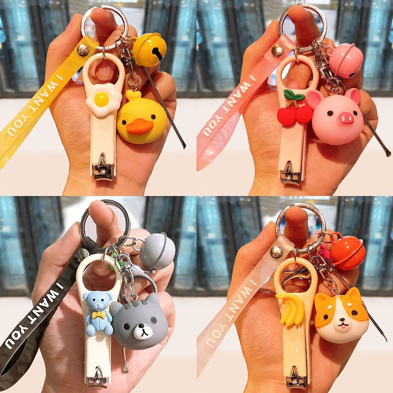 Cartoon Couple Keychain Nail Scissors Earpick Male and Female Doll Key Chain Ring Car Key Chain Creative Gift