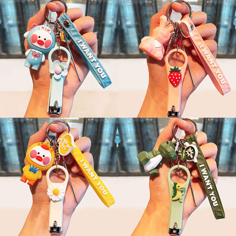 Cartoon Couple Keychain Nail Scissors Earpick Male and Female Doll Key Chain Ring Car Key Chain Creative Gift