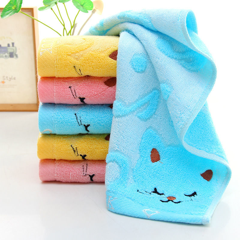 Kids' Towel Pure Cotton Household Lint-Free Face Washing Face Towel Absorbent Cute Cartoon Baby Kindergarten Rectangular