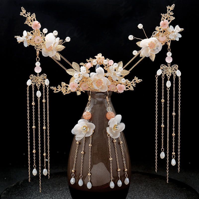 hanfu headdress tassel step hairpin ancient style super fairy crown hair comb pair hairpin full set ancient costume fairy raccoon hair accessories