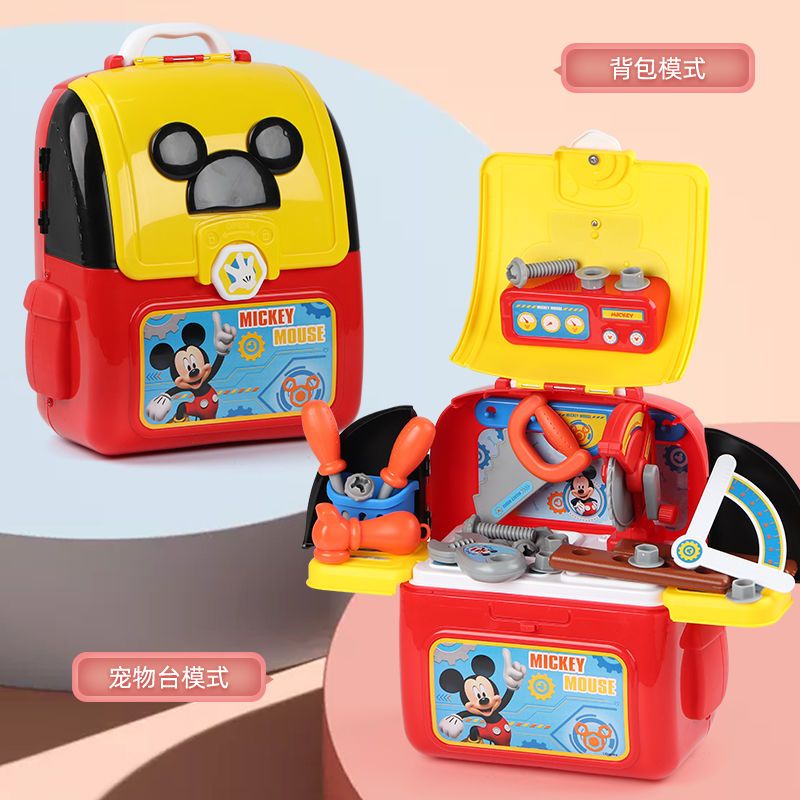 Genuine Disney Mickey Tools Full Set Backpack Children's Repair Toolbox Play House Toys Boy Suit