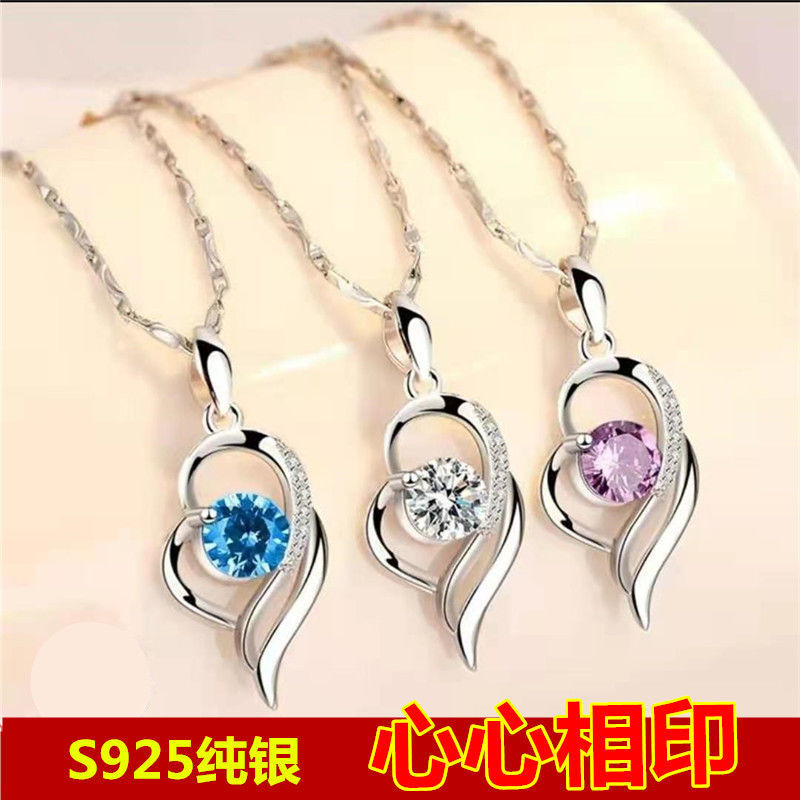 Today's Discount Genuine 925 Silver Necklace Female Clavicle Chain Pendant for Girlfriend White Gold Plated Korean Simple Jewelry
