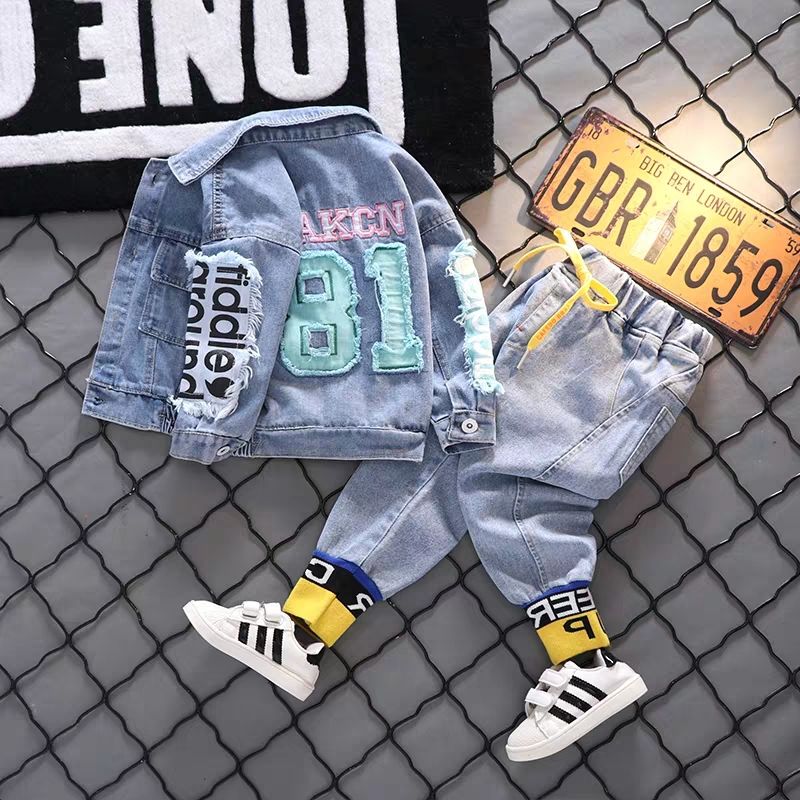 boys‘ denim suit autumn clothes kids coat trendy children‘s clothing baby fried street two-piece children‘s fashionable clothes