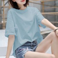 两件装100%纯棉短袖t恤女宽松夏装新款潮半袖体恤韩版纯色上衣服