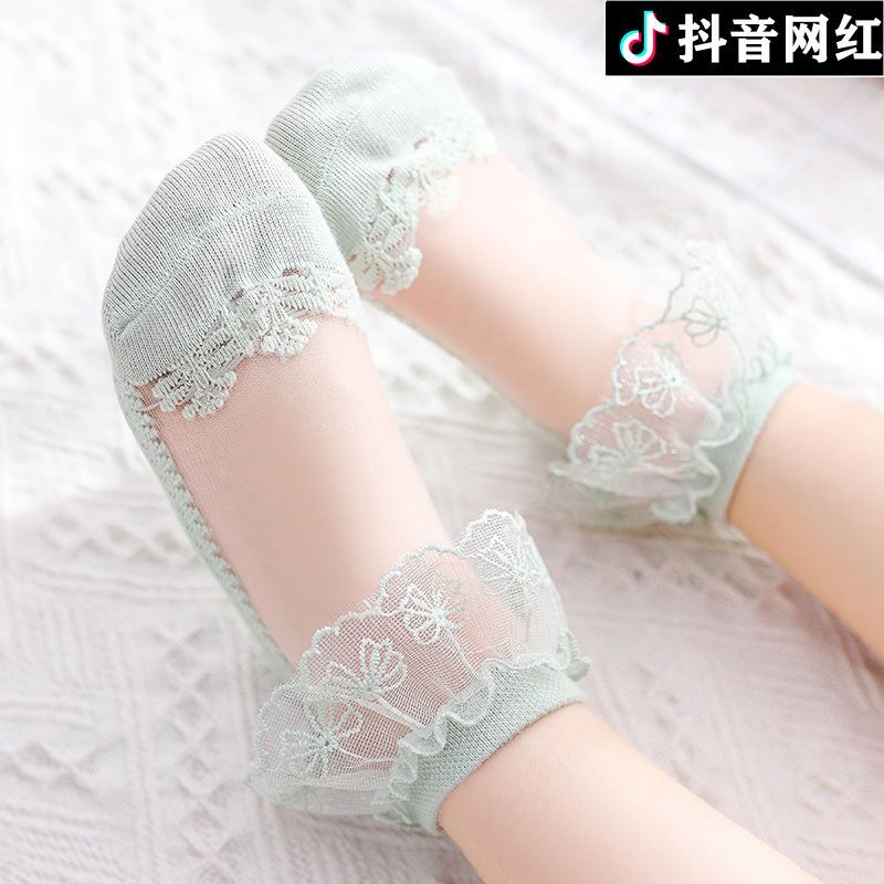 girls‘ socks summer thin pure cotton children crystal socks baby princess lace lace girl ice silk short socks