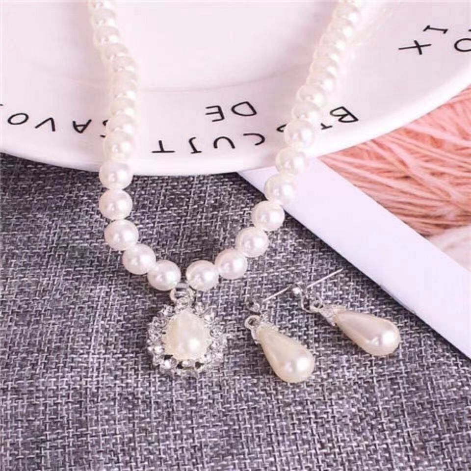 Two-Piece Classic Hot-Selling Shambhala Pearl Necklace Women's Suit All-Match Fashion Earrings Necklace Birthday Gift for Women