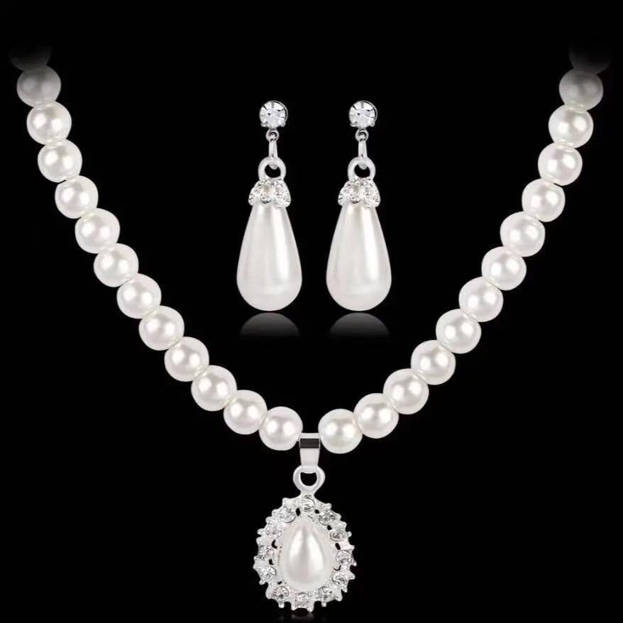 Two-Piece Classic Hot-Selling Shambhala Pearl Necklace Women's Suit All-Match Fashion Earrings Necklace Birthday Gift for Women