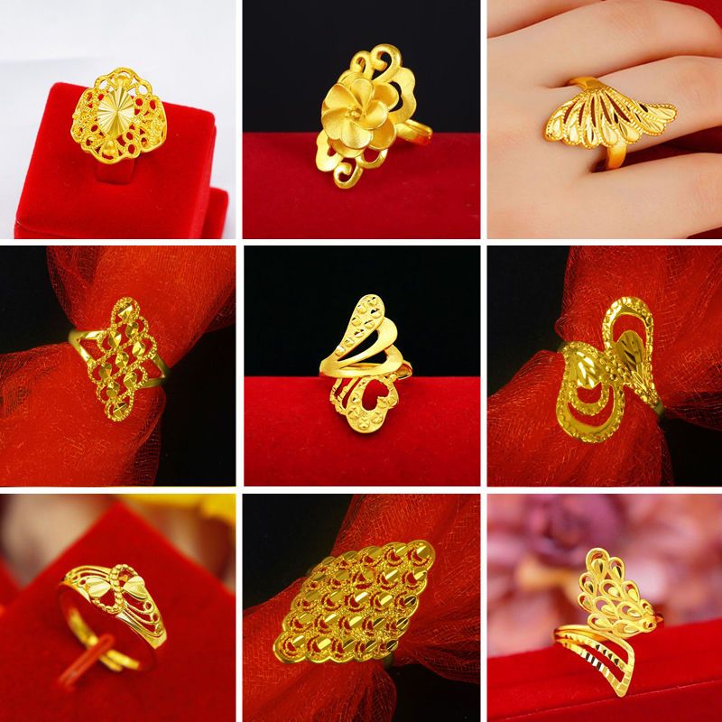 vietnam alluvial gold chosen as son-in-law ring fox craft glossy index finger pure frosted open mouth counter women‘s ring simple color