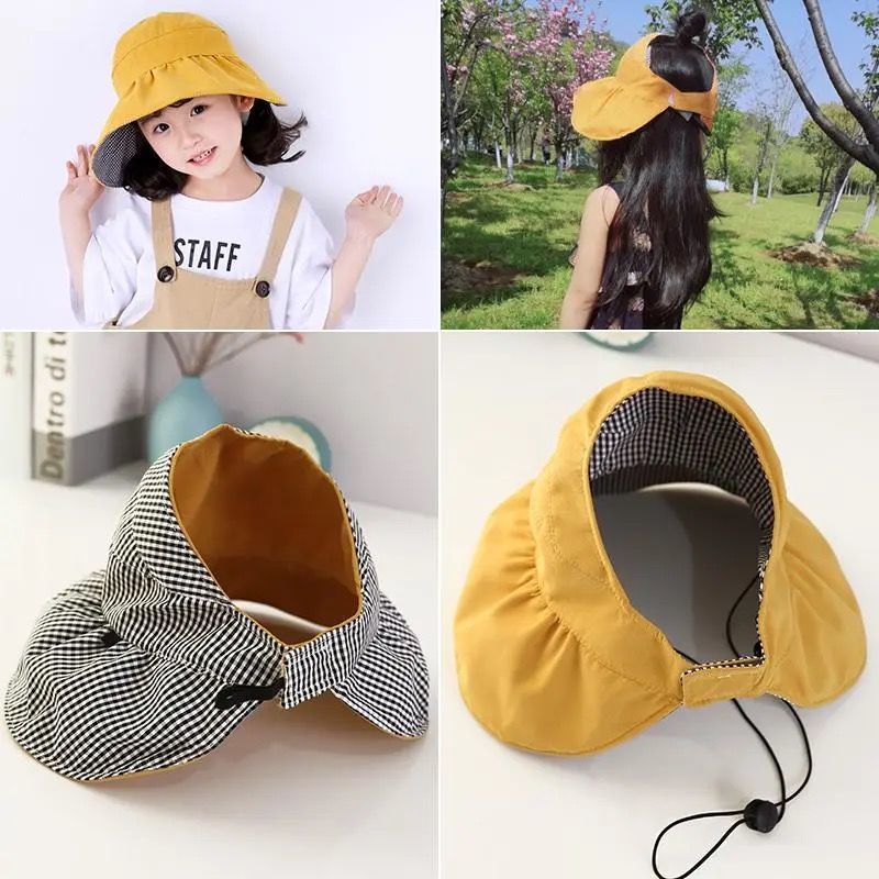 children‘s sun hat new girls visor cap big brim summer kids travel sun-proof sun shade double-sided foldable tide