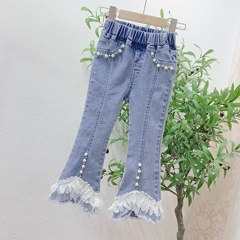 girls‘ pants spring and autumn outer wear jeans 2024 new spring clothes children fashionable stylish bell-bottom pants girl trousers