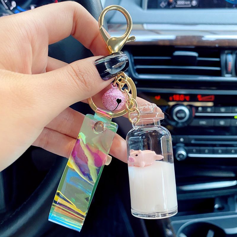 Cartoon Floating Milk Pig Keychain Female Cute Online Red Pig Car Key Pendant Couple's Birthday Present Pairs