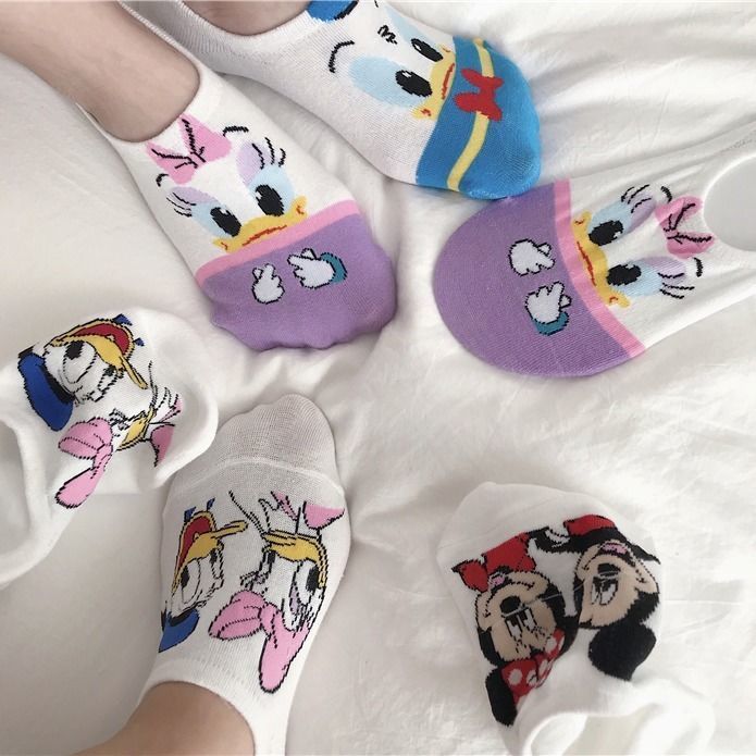 Women's Socks Korean Style Socks Female Students Spring and Summer Low-Cut Invisible Boat Socks Mickey Mouse Cute Cartoon Instagram Socks