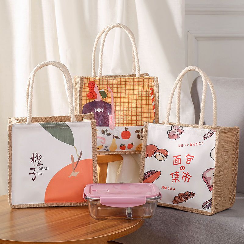 cute ins lunch bag handbag work lunch box bags large capacity japanese style with rice lunch bag canvas bag