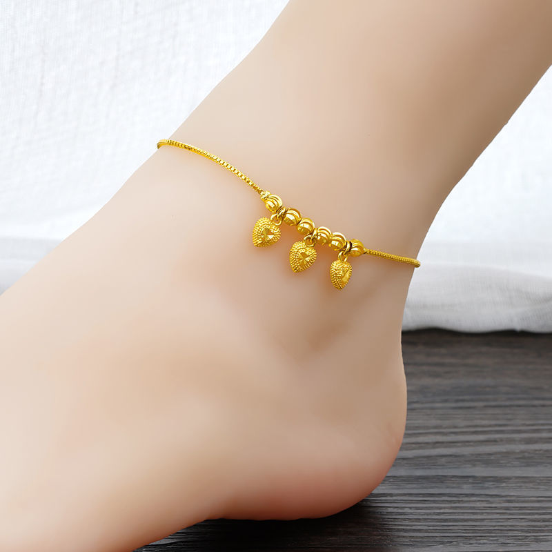 Hong Kong Genuine Alluvial Gold Anklet Women's Classic All-Match Anklet Personality Fashion Yellow Gold Anklet Women's Ins Non-Fading