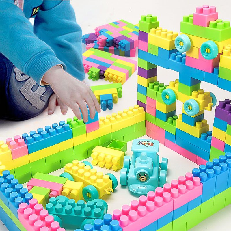 [with Locomotive] Large Particles Children's Building Block Table Baby's Assembly Educational Toys Boys and Girls Early Childhood Education