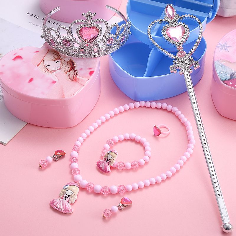 Girls Cute Princess Children's Necklace, Bracelet Set Hello Kitty Ring Earring Ear Clip Children's Hair Accessories Aisha Ornament