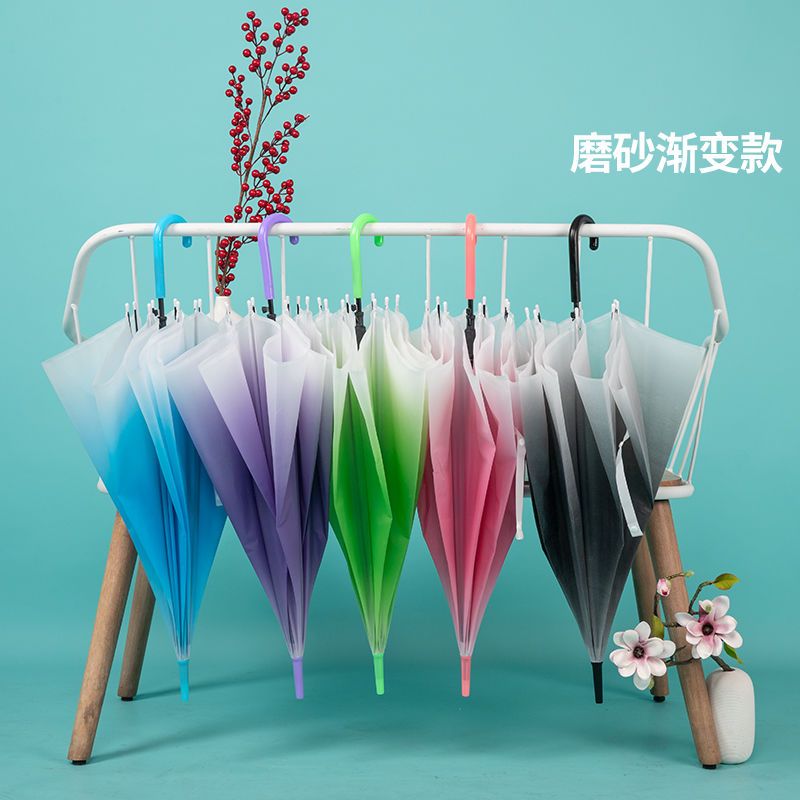 Transparent Umbrella Frosted Men and Women Ins Online Influencer Cute Semi-automatic Straight Handle Student Children Fresh Umbrella Wholesale
