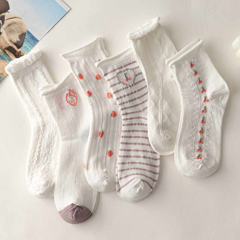 Lace Socks Summer Thin Women's Korean-Style Mid-Calf Ins Fashion Japanese Cute College Style White JK Internet Celebrity Long Socks