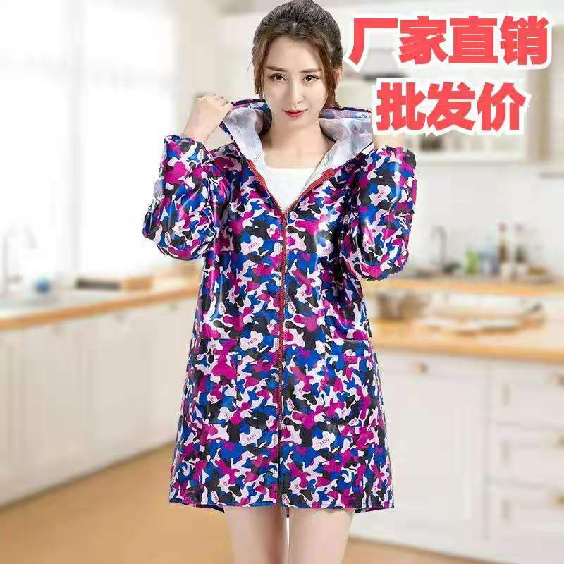 apron women‘s kitchen long-sleeved thin coverall korean-style adult waterproof oil-proof men‘s camouflage overalls protective clothing dust-proof clothing