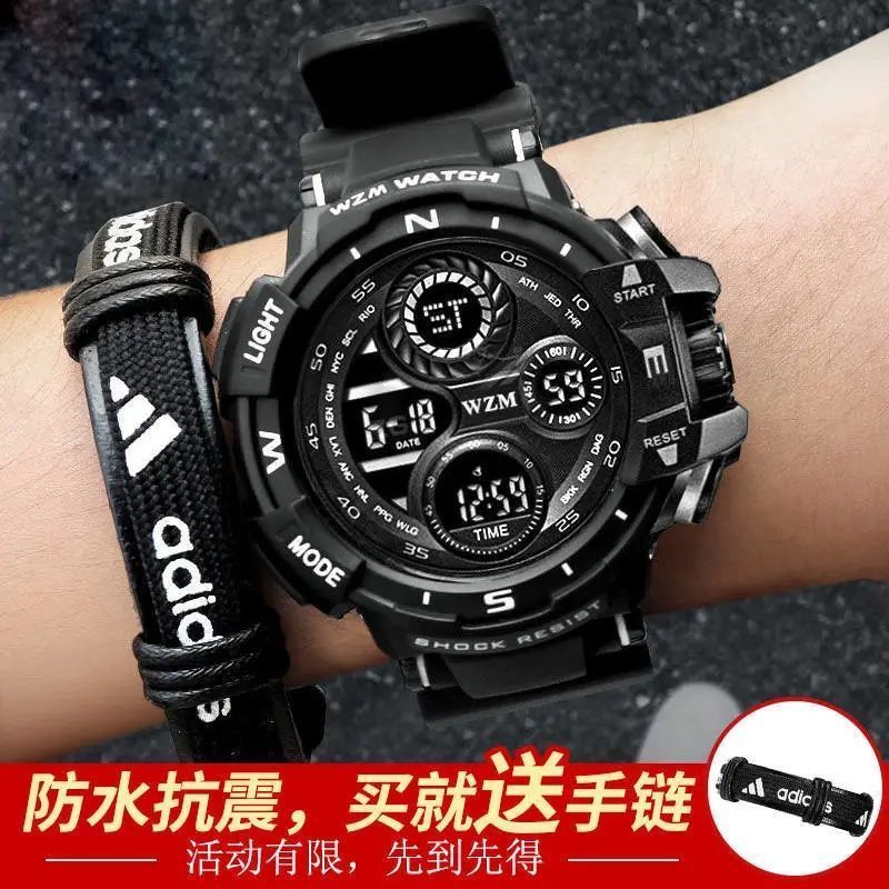 men‘s watch men‘s korean-style trendy alarm clock waterproof luminous youth sports junior high school black technology electronic watch