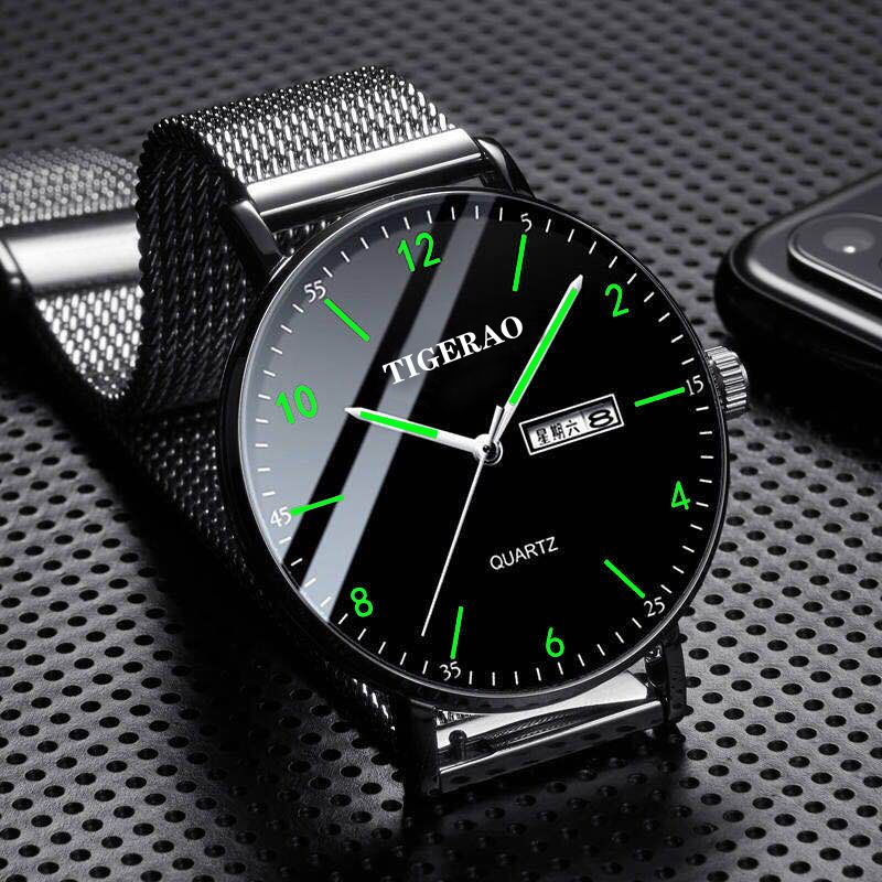 genuine goods swiss automatic mechanical watch men‘s korean-style student double calendar waterproof luminous sports trendy ultra-thin