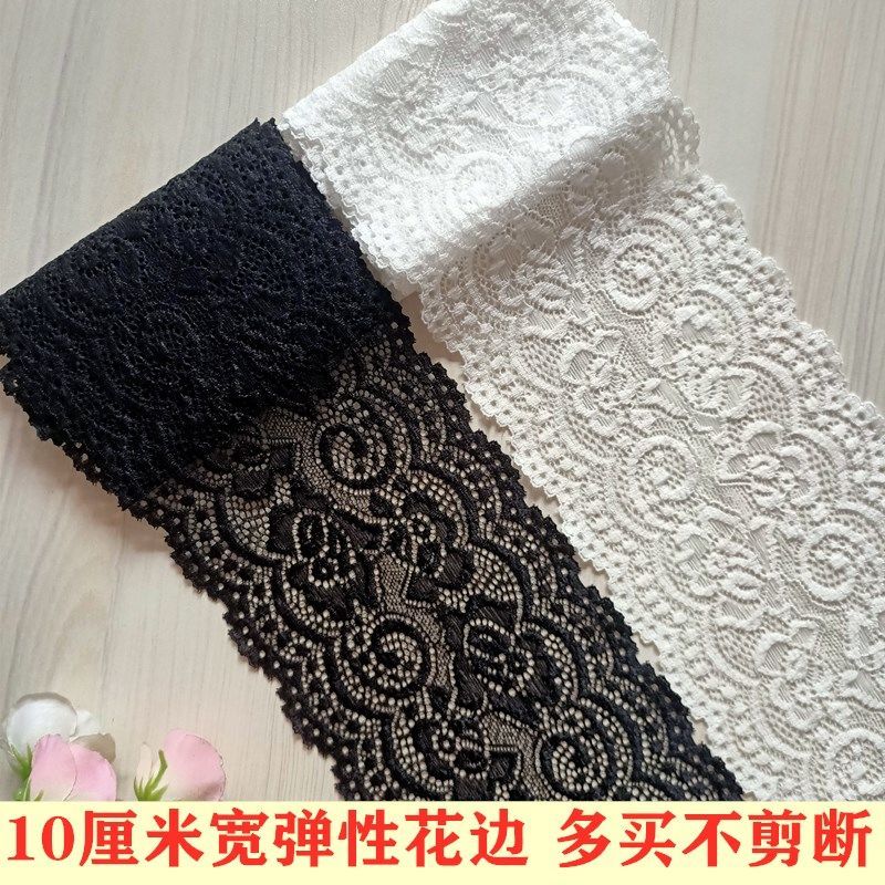 wholesale 10cm wide elastic lace black and white elastic handmade cloth lace accessories skirt hem diy