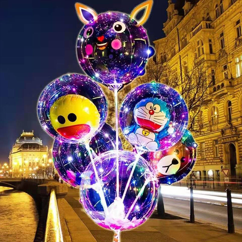 hot sale 2023 new internet celebrity bounce ball with light stall park push children cartoon feather luminous balloon