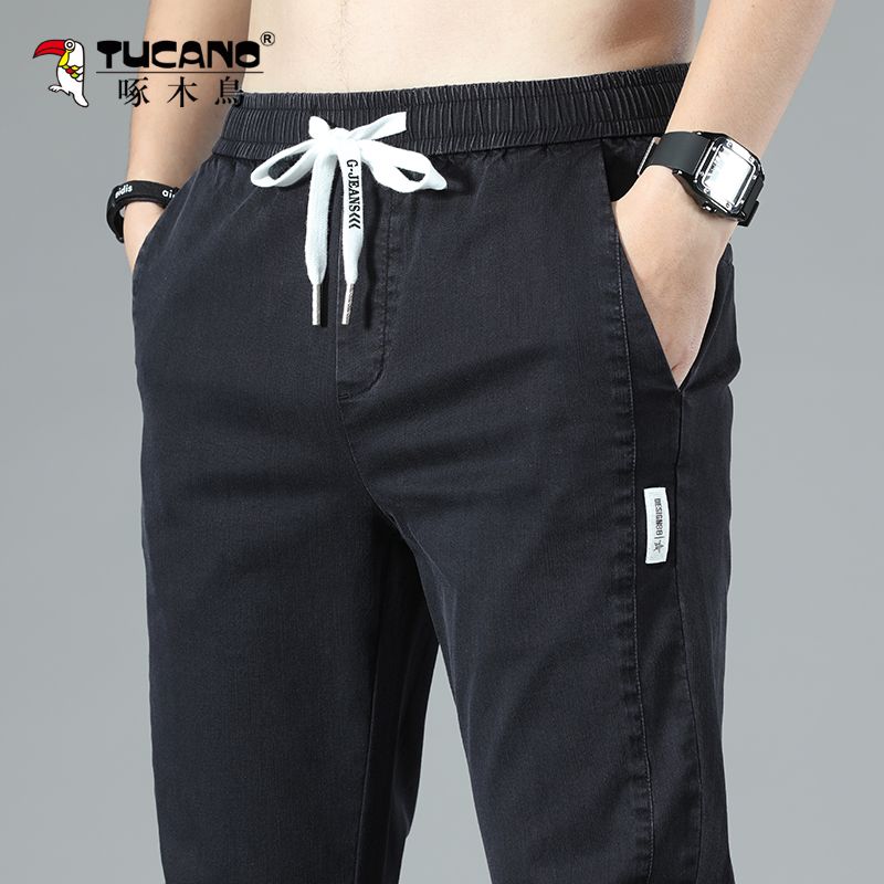 woodpecker spring and summer jeans men‘s casual loose waist trimming long pants straight stretch 2024 new men‘s pants