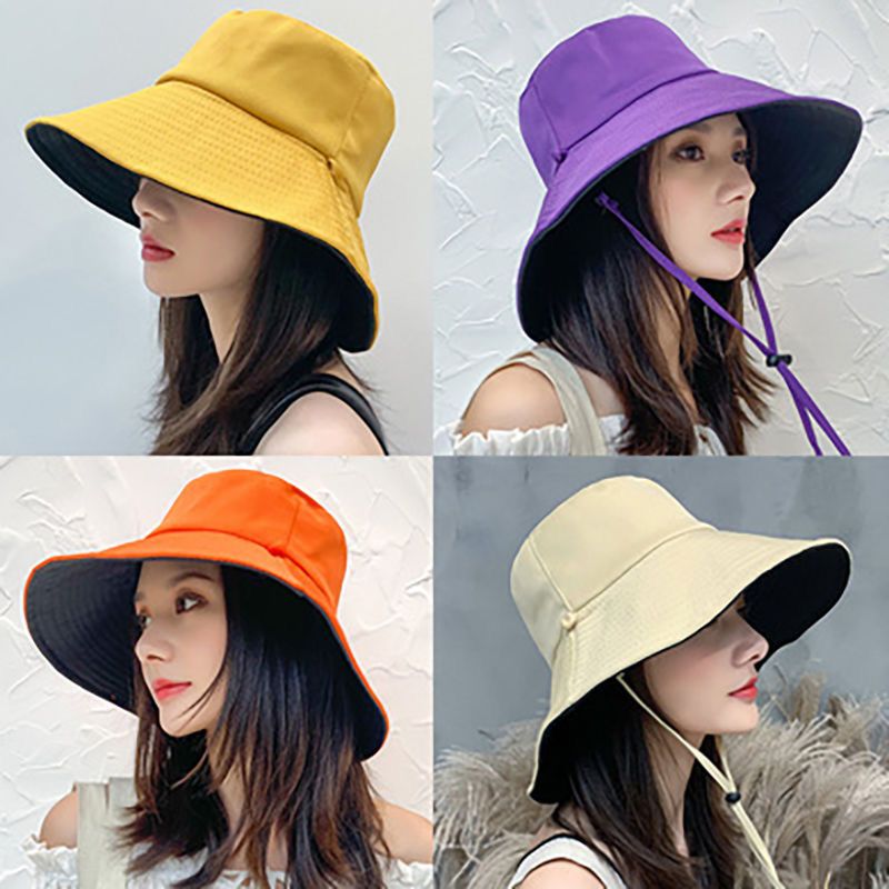 bucket hat women‘s summer korean-style trendy japanese double-sided face cover ultraviolet-proof hat big brim sun hat sun hat men