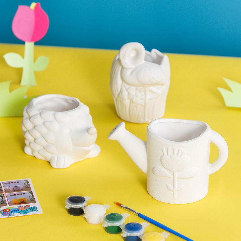 Animal Painting Ceramic Plaster Doll Painted White Body Children's Diy Handmade Stall Toy Succulent Flower Pot