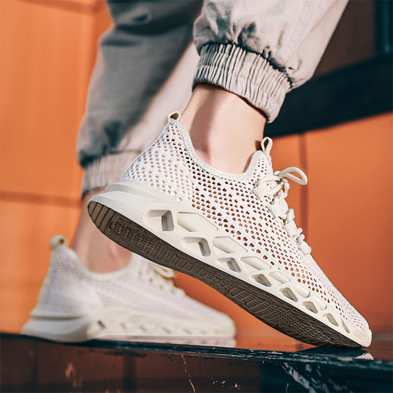 buy one get one free 2024 summer breathable flying woven mesh shoes trendy all-match mesh casual sports shoes male student shoes